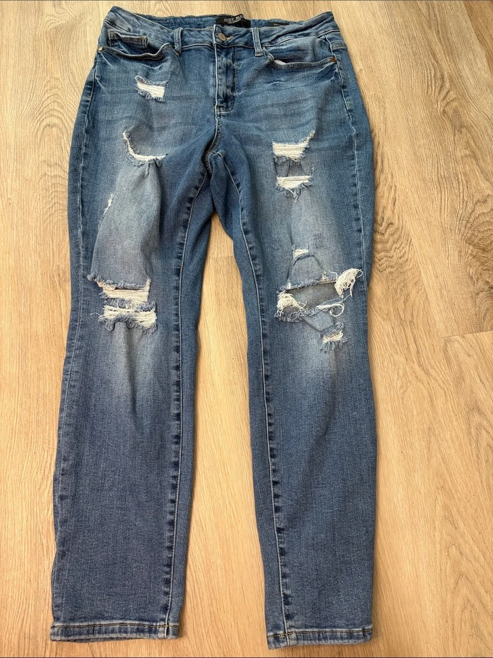 Judy Blue High Waist Cuffed Distressed Boyfriend Jeans Size 16W blue denim comfy